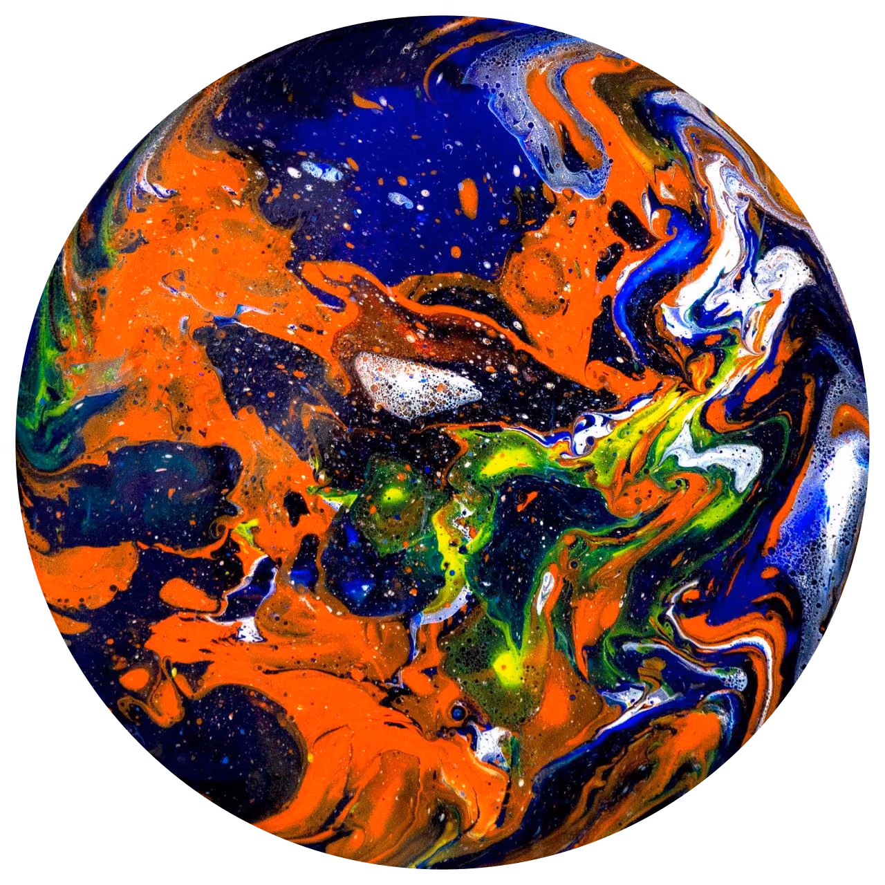 Composition 39 (2019), toile ronde de 20 cm, acrylique sur toile, résine