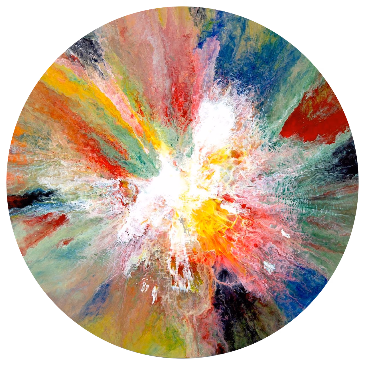 Composition 68 (2023), toile ronde de 80 cm, acrylique sur toile