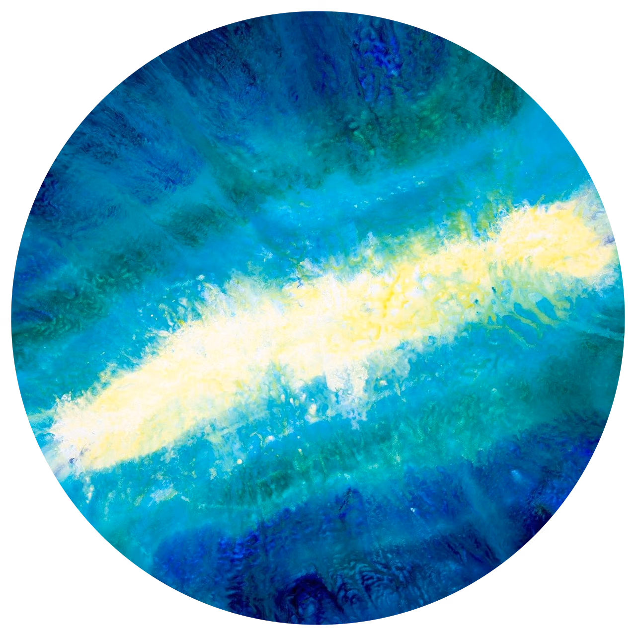 Composition 77 (2024), toile ronde de 80 cm, acrylique sur toile