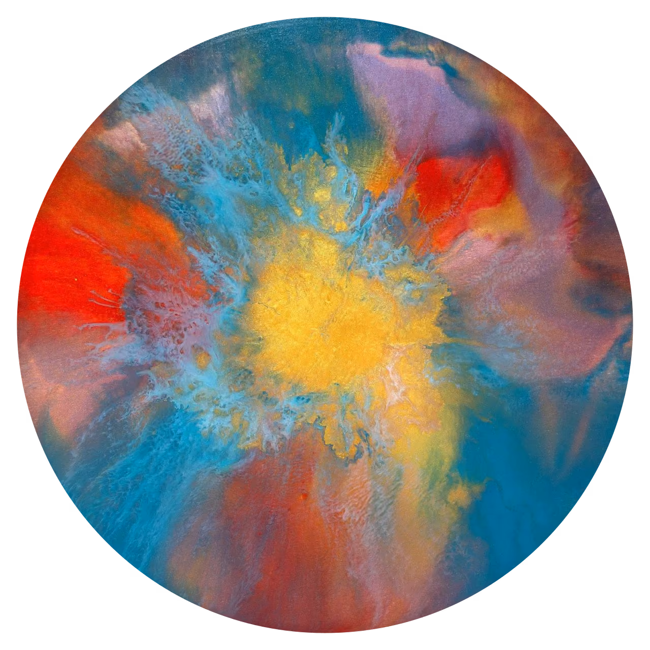 Composition 80 (2024), toile ronde de 100 cm, acrylique sur toile, pigments