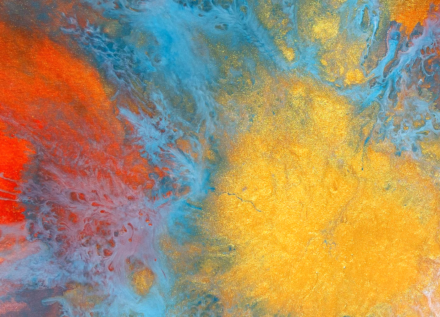 Détail de Composition 80 : coulures turquoise et ocre